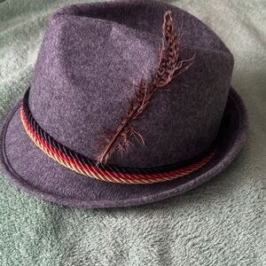 Gray Fedora Hat with Feather Accent